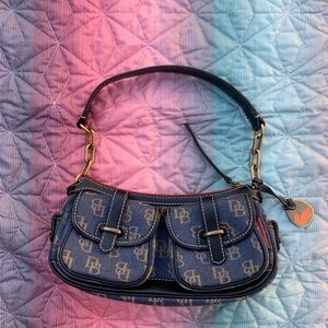 Dooney & Bourke Banana Bag Marine Blue with Red Lining 5”x 11” DN452 BL - READ